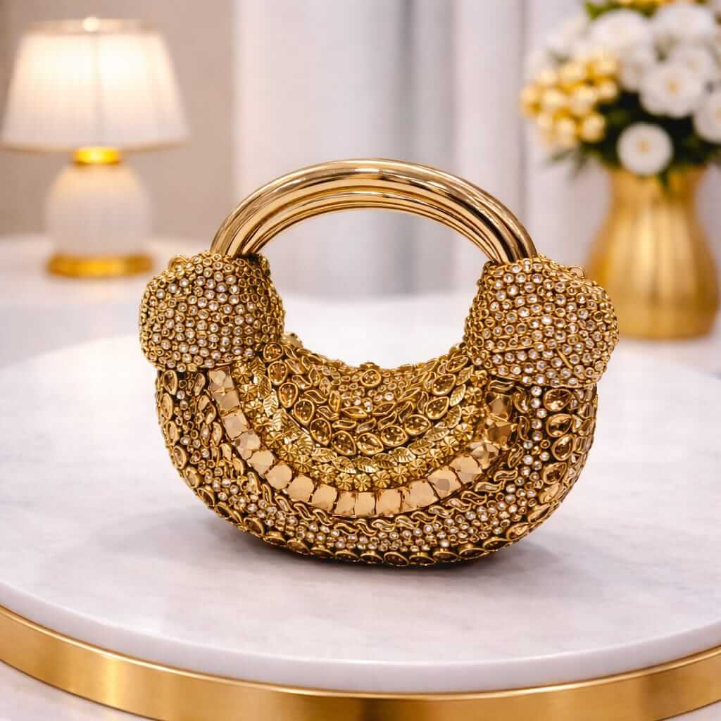 kundan hand purse pure golden colour
